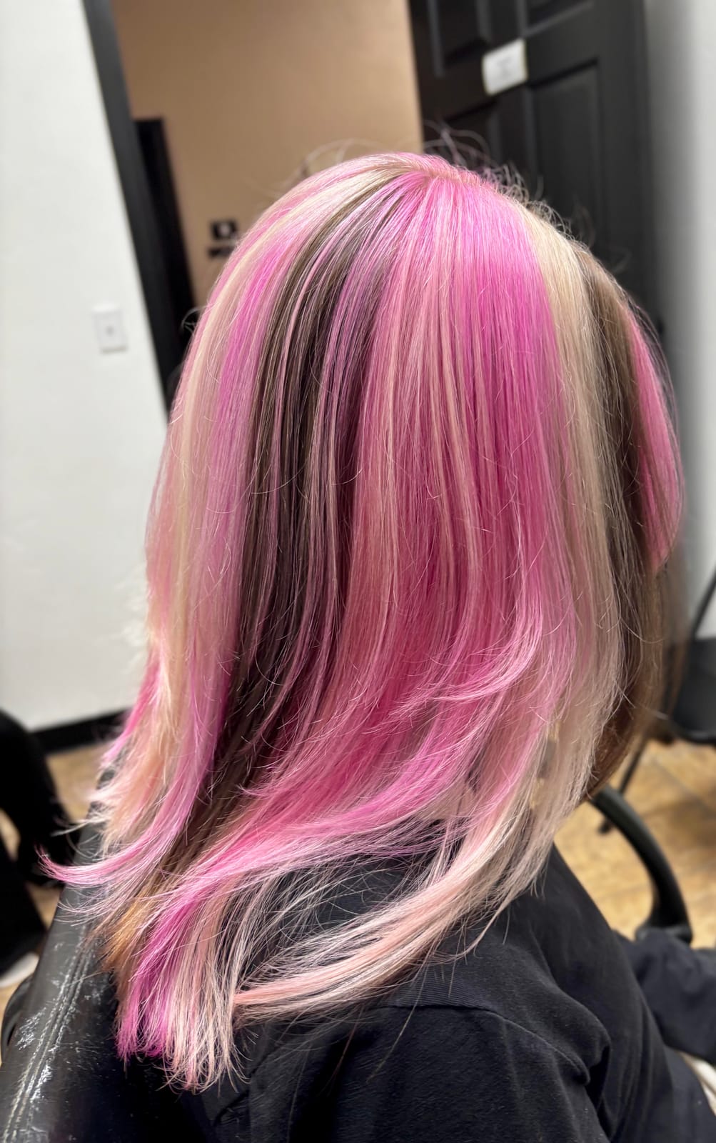 Pink and blonde money piece color by Styled By Dani